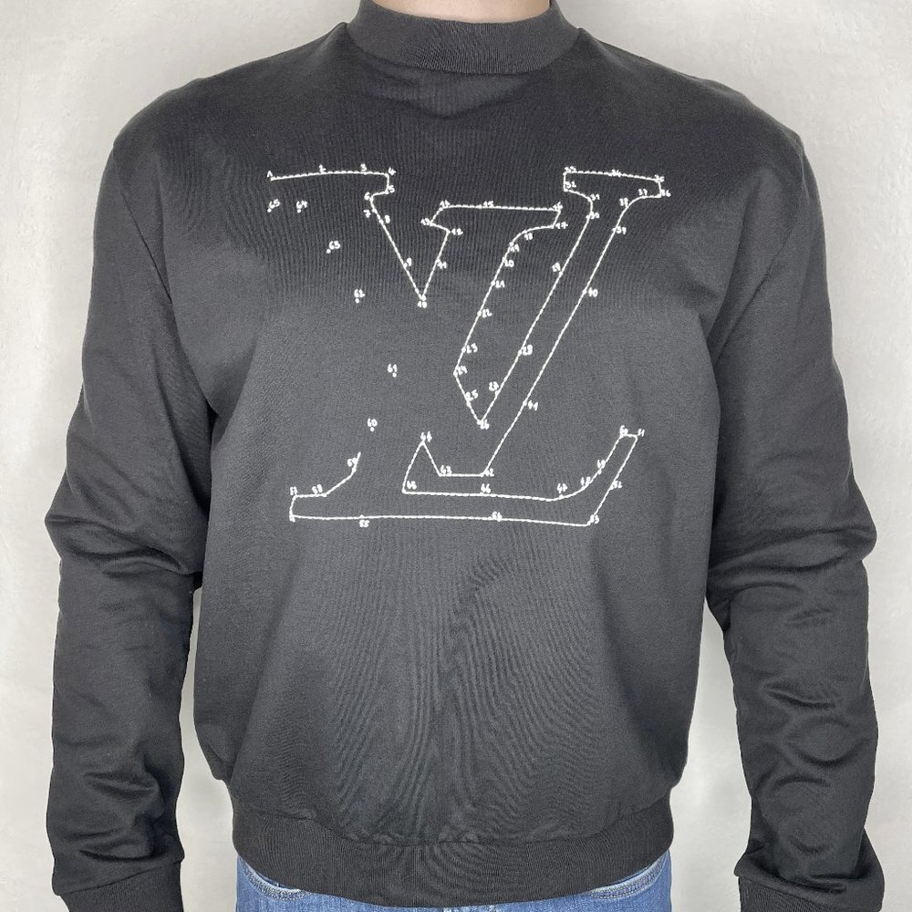 Louis Vuitton Sweatshirt with Print and Embroidery Stitch Black Print Size L NWT
